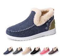 2025 New Women's Winter Plush Lined Flat Shoes Comfy Orthopedic Arch Support Outdoor Walking Shoes Classic Non-Slip Ankle Snow Boots (Blue,37)