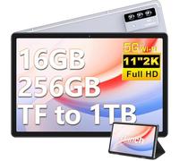 2025 Newest 2K+ Tablet 11 Pulgadas, 16GB RAM+256GB ROM(TF 1TB), Android Tablets 2000*1200 Pixels, 8-Core 2.0GHz, 4-Altavoces, Baterías 8600mAh, 5G WiFi, BT 5.0, GMS Certified Tablet con Funda - Gris