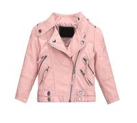 2025 Niños Niñas Primavera Chaqueta de Cuero PU Abrigo de Motocicleta para Niños Chaqueta de Cuero Sintético Mujer Top de Verano, Rosa., 9-10 años