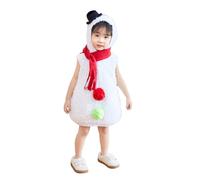 2025 Niños Niños Niñas Navidad sin Mangas Dibujos Animados Muñeco de Nieve Cosplay Disfraz de Forro Polar Mono Bufanda Trajes, Blanco, 3-4 años