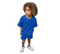 2025 niños pequeños bebé niño niña 2 piezas chándal verano trajes sólido camiseta de manga corta con pantalones cortos conjunto camiseta de fútbol niños, azul, 4-5 años