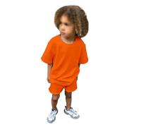 2025 niños pequeños bebé niño niña 2 piezas chándal verano trajes sólido manga corta camiseta con pantalones cortos conjunto Benzema camiseta niños, naranja, 6-7 años