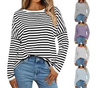 2025 nueva camiseta de mujer elegante y elegante, camiseta de manga larga para mujer Oversize, camiseta de rayas de cuello redondo Top Casual Ropa suelta Loungewear Corta Camiseta Otoño Camiseta XXXL