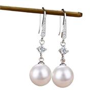 2025 Nueva Moda S925 Plata Esterlina Oro Pendientes Colgantes De Perlas De Agua Dulce Joyería De Boda Nupcial Clásica Simple for Mujer(Plata)