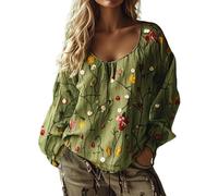 2025 nuevas camisetas de fantasía para mujer, camiseta de manga larga para mujer Oversize, camiseta estampada floral superior bohemio casual ropa al aire libre camiseta XXXXXL camiseta de gran tamaño