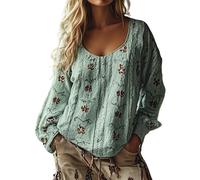 2025 nuevas camisetas de fantasía para mujer, camiseta de manga larga para mujer Oversize, camiseta estampada floral superior bohemio casual ropa al aire libre camiseta XXXXXL camiseta de gran tamaño