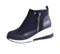 2025 Nuevo Botas de cuña Mujer Modeuse Botín Cierre de cremallera Bota Punta redonda Bota Casual Elegante Color Zapato Montar Bota de Nieve Bota Botines Mujer Invierno Chic, azul, 36 EU