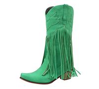 2025 Nuevo Botas Western Mujer Country Flecos, Botines Mujer Punta Puntiaguda, Bota Ortopédica Bota Mi Mollet Boot Otoño Chic Zapato Casual Cómodo Botín Mollets Bota Fino Bota, verde, 42 EU
