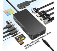 2025 Nuevo Microsoft Surface Dock Triple Pantallas Dual HDMI+VGA con Adaptador de Corriente,12 en 1 Surface Docking Station para Surface Pro 11/10/9/8/X/7/6/5/4/3,Surface Laptop 7/6/5/4/3/2/1