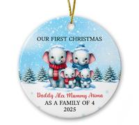 2025 Our First Christmas As A Family of 4 Ceramic Keepsake, Adorno personalizado para la primera Navidad como una familia de 4 adornos, decoración navideña de familia de cuatro elefantes, adornos de