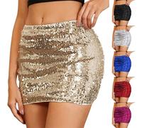2025 Pailettenrock für Damen Pailletten Glitzer Rock Kurz Silber Gold Sexy Midi Skirt Hüftrock mit Elastische Taille Glitzerrock für Party Rave Outfit Pailletten-Rock Minirock Fasching Karneval.