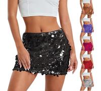 2025 Pailettenrock für Damen Pailletten Glitzer Rock Kurz Silber Gold Sexy Midi Skirt Hüftrock mit Elastische Taille Glitzerrock für Party Rave Outfit Pailletten-Rock Minirock Fasching Karneval.
