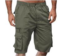 2025 Pantalones Cortos Hombre Trabajo Verano Algodón con Bolsillos Cintura Elástica Casual Short Deportivo Original Color Sólido Ajuste Vintage Bermuda Shorts Pantalón Deporte Running Correr Playa