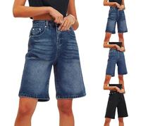2025 Pantalones Cortos Mujer Vaqueros hasta la Rodilla con Cintura Alta Verano Casual Bermudas Jeans Elasticos Talla Grande Pantalon Corto Vaquero Elegantes Comodos Retro Original Denim Shorts Women