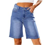 2025 Pantalones Cortos Mujer Vaqueros Pierna Ancha con Cintura Alta Verano Casual Denim Shorts Women Elasticos Talla Grande Pantalon Corto Vaquero Elegantes Comodos Bermudas Jeans Retro Original