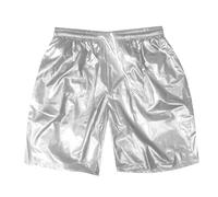 2025 - Pantalones cortos sexy para hombre, metálicos, brillantes, pantalones cortos calientes con bolsillos con cordón, mono para exteriores, plata, XXL