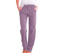 2025 Pantalones de mujer de cintura alta y pierna ancha Pantalones elásticos casuales con cordón Pantalones largos cómodos con pierna recta y bolsillos Ropa de vela Pantalones de mujer, morado, XL