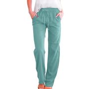 2025 Pantalones de mujer de cintura alta y pierna ancha Pantalones elásticos casuales con cordón Pantalones largos cómodos con pierna recta y bolsillos Ropa de vela Pantalones de mujer, azul, M