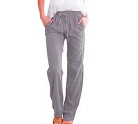 2025 Pantalones de mujer de cintura alta y pierna ancha Pantalones elásticos casuales con cordón Pantalones largos cómodos con pierna recta y bolsillos Ropa de vela Pantalones de mujer, plata, 3XL