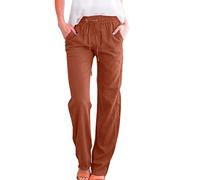 2025 Pantalones de mujer de cintura alta y pierna ancha Pantalones elásticos casuales con cordón Pantalones largos cómodos con pierna recta y bolsillos Ropa de vela Pantalones de mujer, marrón, S