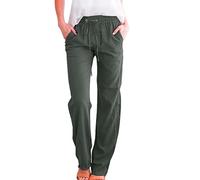 2025 Pantalones de mujer de cintura alta y pierna ancha Pantalones elásticos casuales con cordón Pantalones largos cómodos con pierna recta y bolsillos Ropa de vela Pantalones de mujer, Verde militar
