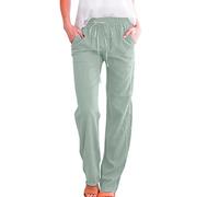 2025 Pantalones de mujer de cintura alta y pierna ancha Pantalones elásticos casuales con cordón Pantalones largos cómodos con pierna recta y bolsillos Ropa de vela Pantalones de mujer, gris, S