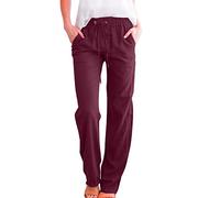2025 Pantalones de mujer de cintura alta y pierna ancha Pantalones elásticos casuales con cordón Pantalones largos cómodos con pierna recta y bolsillos Ropa de vela Pantalones de mujer, Vino, 3XL