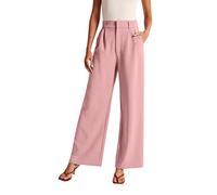 2025 - Pantalones de pierna ancha para mujer, para trabajo, negocios, informales, de cintura alta, pantalones de vestir fluidos para mujer, rosa, M