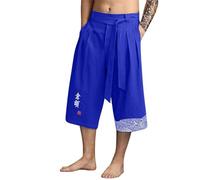 2025 Pantalones Japoneses Hombre Baggy 3/4 Pantalones Cortos Taro para Hombres de Lino Ropa Asiática Kimonos Tradicionales Japoneses con Cordón de Ajuste Corto DesContractado, Suelto, Estilo Japonés 3