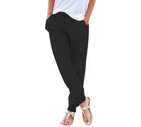 2025 Pantalones Mujer Verano Frescos Tallas Grandes Pantalon Fino Lino Algodón Cintura Alta Elasticos Largos Ligeros Vintage Rectos con Bolsillos y Pliegues Moda Pantalón Flojo Boho Playa Comodos