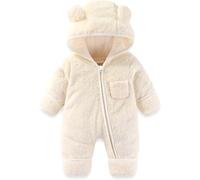2025 Pelele de bebé recién nacido Conjunto Manoplas envolventes Patucos Niñas Niños Traje de nieve de invierno Ropa de forro polar Mono con capucha Camiseta de bebé, beige, 0-3 meses
