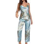 2025 Pijama Mujer Little Cherry Print Pijama Conjunto Primavera Verano Conjunto de Dos Piezas Verano Fina Seda Hielo Ropa Hogar para Mujeres, verde menta, L