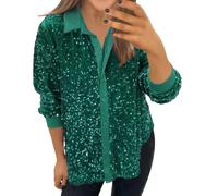 2025 Ropa Anchos Mujer Primavera Blusas Mujeres Brillo Fiesta Elegante Camiseta Roja Manga Larga Adulto Desigual Chaqueta Standard Polo Cuello con Botones Abrigo Corto