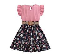 2025 - Ropa de niña 2024 Primavera/Verano Ropa para Niños Ropa de Encaje Manga Top Impreso Media Falda Conjunto Bebé Verano Ropa Niño, Rosa., 11-12 años
