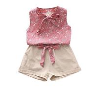 2025 Ropa Infantil para niñas Conjunto de Danza Cuello Redondo y Botones Chaleco Sin Mangas Pantalones Cortos Trajes Traje Casual Verano Deportiva niños 1 a 6 años