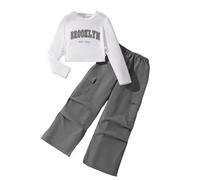 2025 Ropa Infantil para niñas Conjunto Hip Hop Corto Estampado Top Pantalones Cargo Streetwear Moderno de Calle 6-13 Años