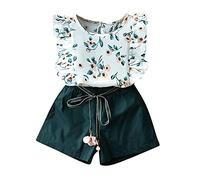 2025 Ropa Infantil para niñas Cortos Casual 2 Piezas Verano Girasol Camisa Top Blusa Y Pantalones Gasa Fruncido Sueltos Conjunto Deportiva niños de 1 a 6 años