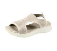 2025 - Sandalias de tacón bajo para mujer, cómodas, de gran tamaño, deportivas e informales, con correa en T, anchas, White, 37 EU