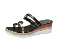 2025 Sandalias de verano para mujer Casual Bloqueo de color suave piso de paja tejido fondo grueso tacón inclinado sandalias grandes pantuflas zapatos de snowboard mujer 40, Negro , 42 EU Ancho