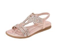 2025 Sandalias para mujer cómodas con correa elástica en el tobillo zapatos casuales bohemios de playa zapatos casuales de moda con patrón de flores de cristal punta abierta sandalias de invierno para