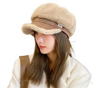 2025 Sherpa Fleece Newsboy Cap Women Winter Warm Plush Octagonal Hat Fashion Painter Artist Hat French Fuzzy Beret(Beige)
