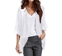 2025 - Sólido Elegante Cárdigan Mujer Gasa con Mangas Abullonadas Suelto Casual Blusas Tops Elegantes Mujer