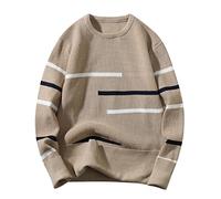 2025- Suéter Caliente Hombre Rayas- Suéter Invierno Casual Corte suelto Cómodo Suave Sweater Chic Temperamento Versátil Streetwear De Todos Los Días Básico Salir Otoño Invierno Suéter, caqui, XXL