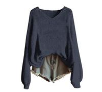 2025 Suéter Mujer Invierno Vintage Estampado Floral Bohemio Suéter Over Punto Elegante Cuello Redondo Manga Larga Sudaderas Patrón Jacquard Tops Oversize Amplio Ropa Mujer Otoño-Invierno, azul marino