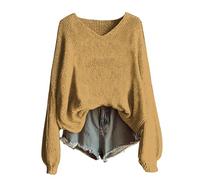 2025 Suéter Mujer Invierno Vintage Estampado Floral Bohemio Suéter Over Punto Elegante Cuello Redondo Manga Larga Sudaderas Patrón Jacquard Tops Oversize Amplio Ropa Mujer Otoño-Invierno, amarillo