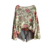 2025 Suéter Mujer Invierno Vintage Impreso Floral Bohemia Jersey De Punto Elegante Cuello Redondo Manga Larga Sudadera Tops Patrón Jacquard Túnica Oversize Casual Ropa 2025 Mujer Casual, rosa, XL