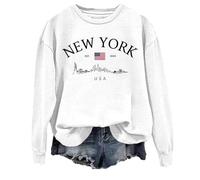 2025 Suéter Sudadera Casual Sudadera con Capucha Mujer Cuello Redondo y Bolsillo York City Impresión Letra Inglés, Blanco, XL