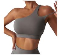2025 Sujetador deportivo sin espalda para mujer, con un hombro, sexy, acolchado, push-up, tops de gimnasia, tirantes, sujetador de yoga, sujetador de entrenamiento, sujetador de fitness, color blanco