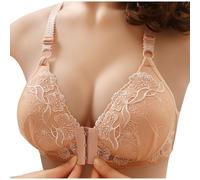 2025 Sujetador Reductor Sin Aros,Encaje Sujetador de Diseño de Hebilla Frontal Sexy Elástico Profunda V Sin Aros Push Up Bra con Tirantes Regulables Suaves Cómodo Sostenes de Mujer