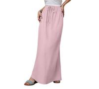 2025 Summer Linen Maxi Skirts for Women Cute Vacation Boho Long Flowy Skirts Chiffon Comfy Drawstring Waist A Line Tops (Pink,XXL)